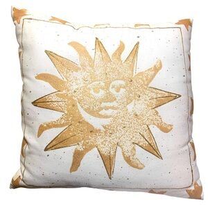 Celestial Gold Paint Sun Stars Decorativ Throw Pillow Cosmic Whimsigoth Mystical